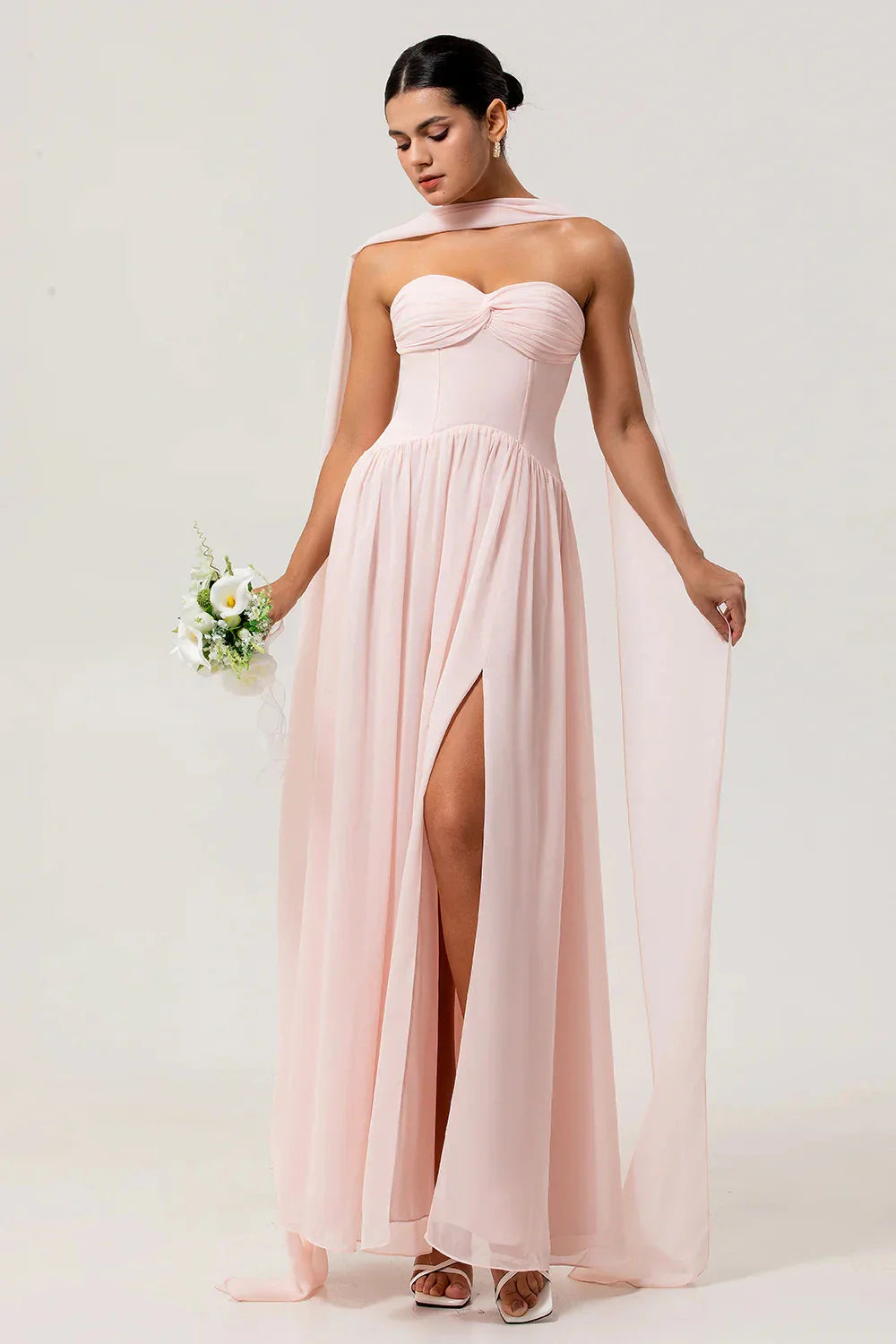 Fashionable SheathColumn V Neck Sleeveless Back Zip Ankle-Length Side Slit Bridesmaid Dress for women