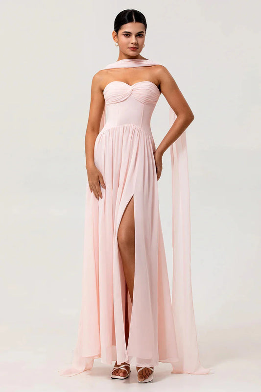 Fashionable SheathColumn V Neck Sleeveless Back Zip Ankle-Length Side Slit Bridesmaid Dress for women