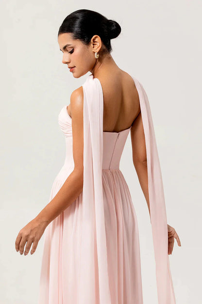 Fashionable SheathColumn V Neck Sleeveless Back Zip Ankle-Length Side Slit Bridesmaid Dress for women