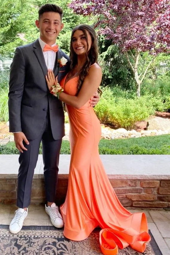 Fashionable V Neck Sleeveless Mermaid Pleated Satin Long Prom Dress
