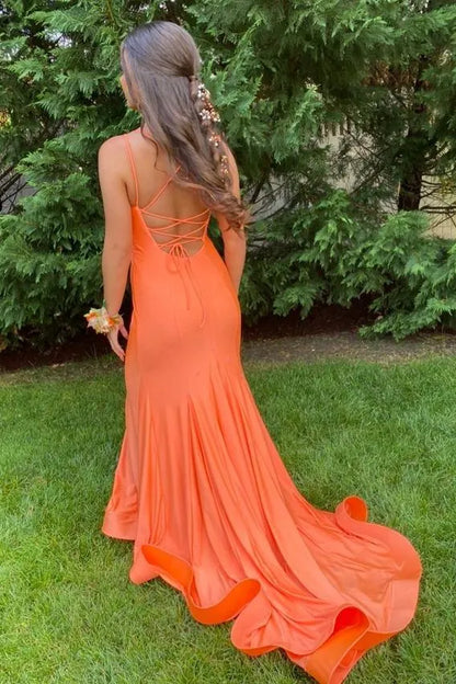 Fashionable V Neck Sleeveless Mermaid Pleated Satin Long Prom Dress