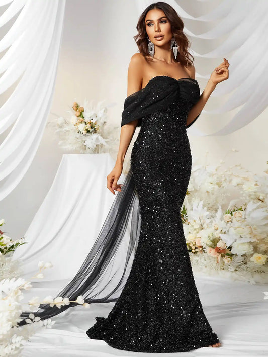Fitted Black Prom Evening Dress