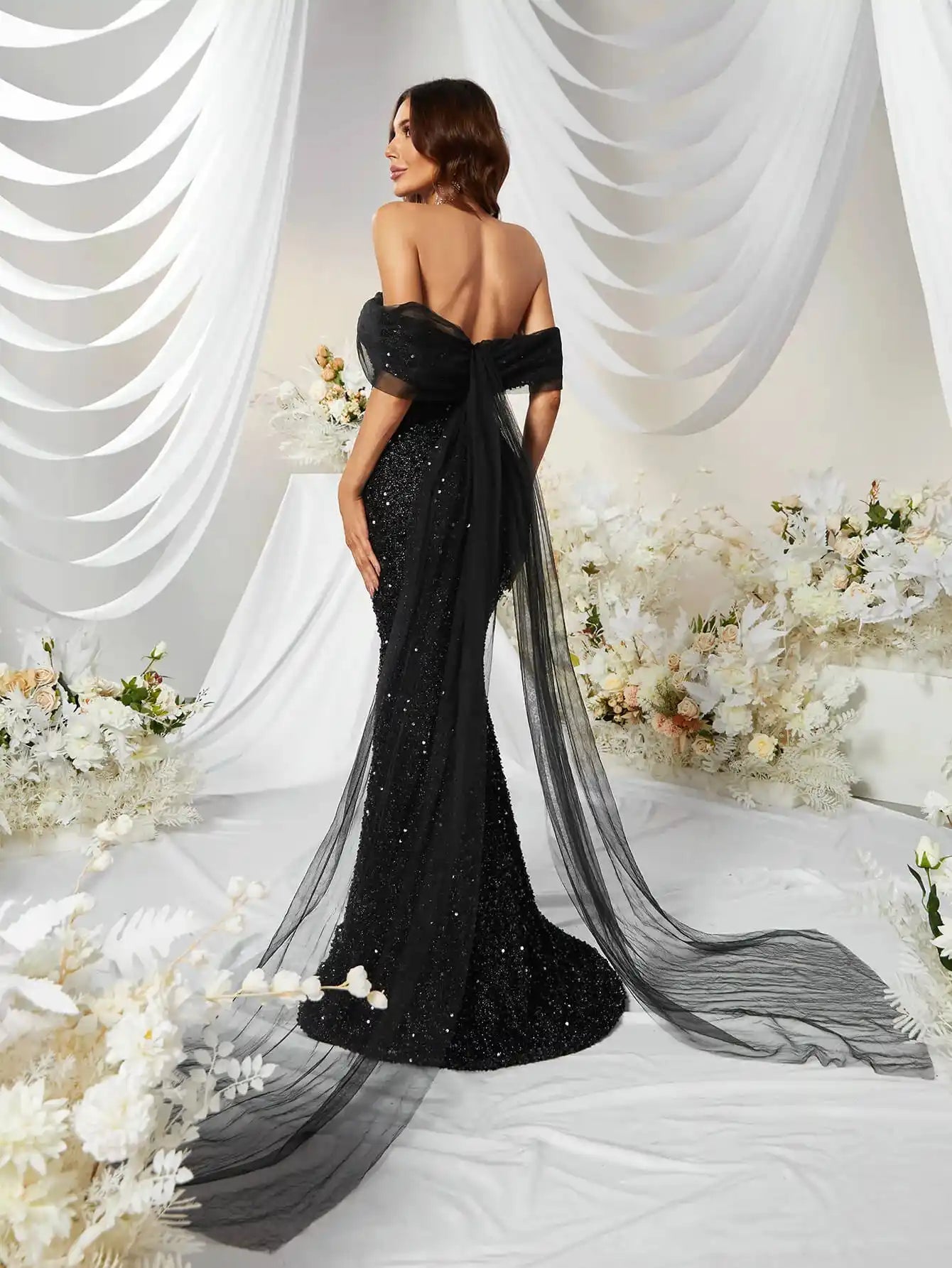 Fitted Black Prom Evening Dress