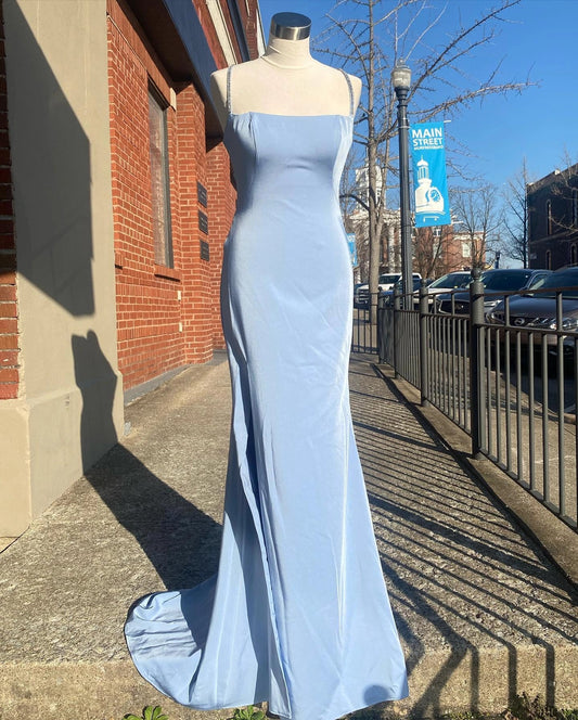 Floor Length Sky Blue Satin Formal Dress Long UK Evening Dress