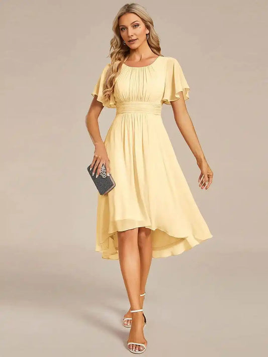 Flowy Chiffon Round Neckline A-Line Knee Length Bridesmaid Dress