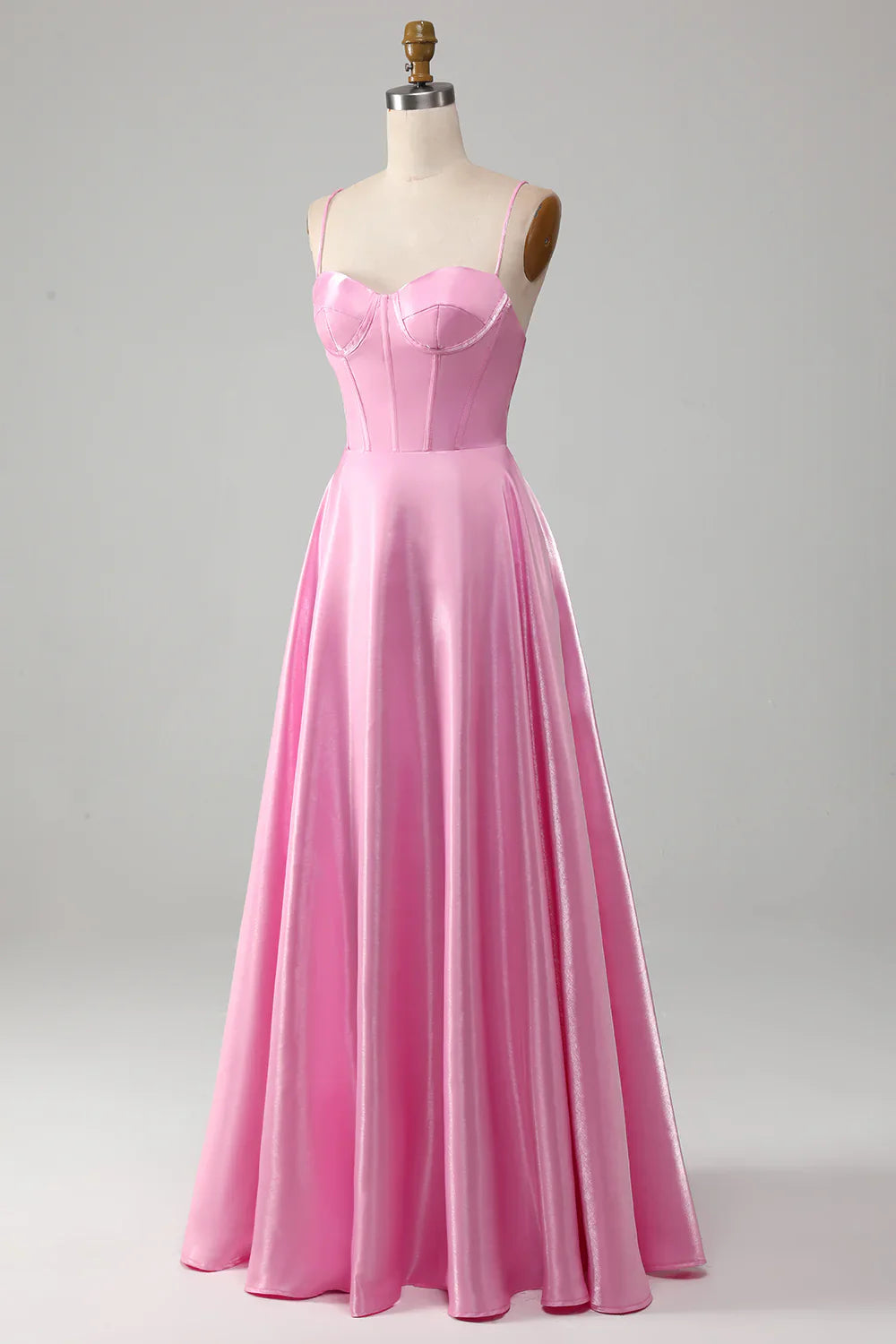 Formal Dresses Simple A Line Spaghetti Straps Pink Satin Corset Prom Dress Evening Dress / Prom Dresses Store