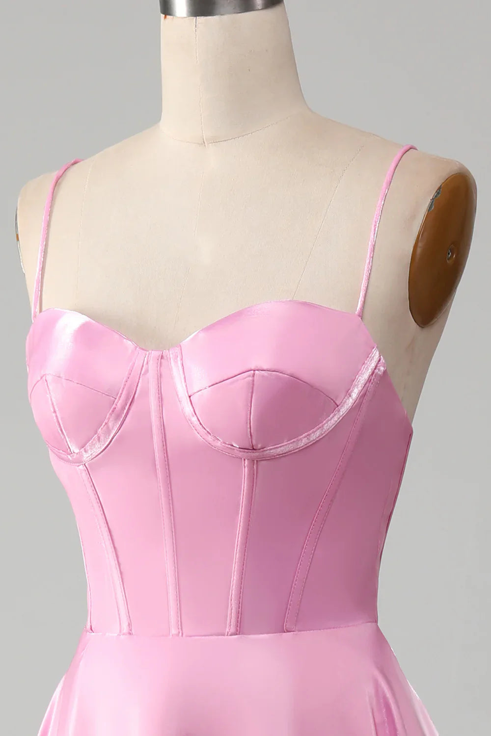 Formal Dresses Simple A Line Spaghetti Straps Pink Satin Corset Prom Dress Evening Dress / Prom Dresses Store