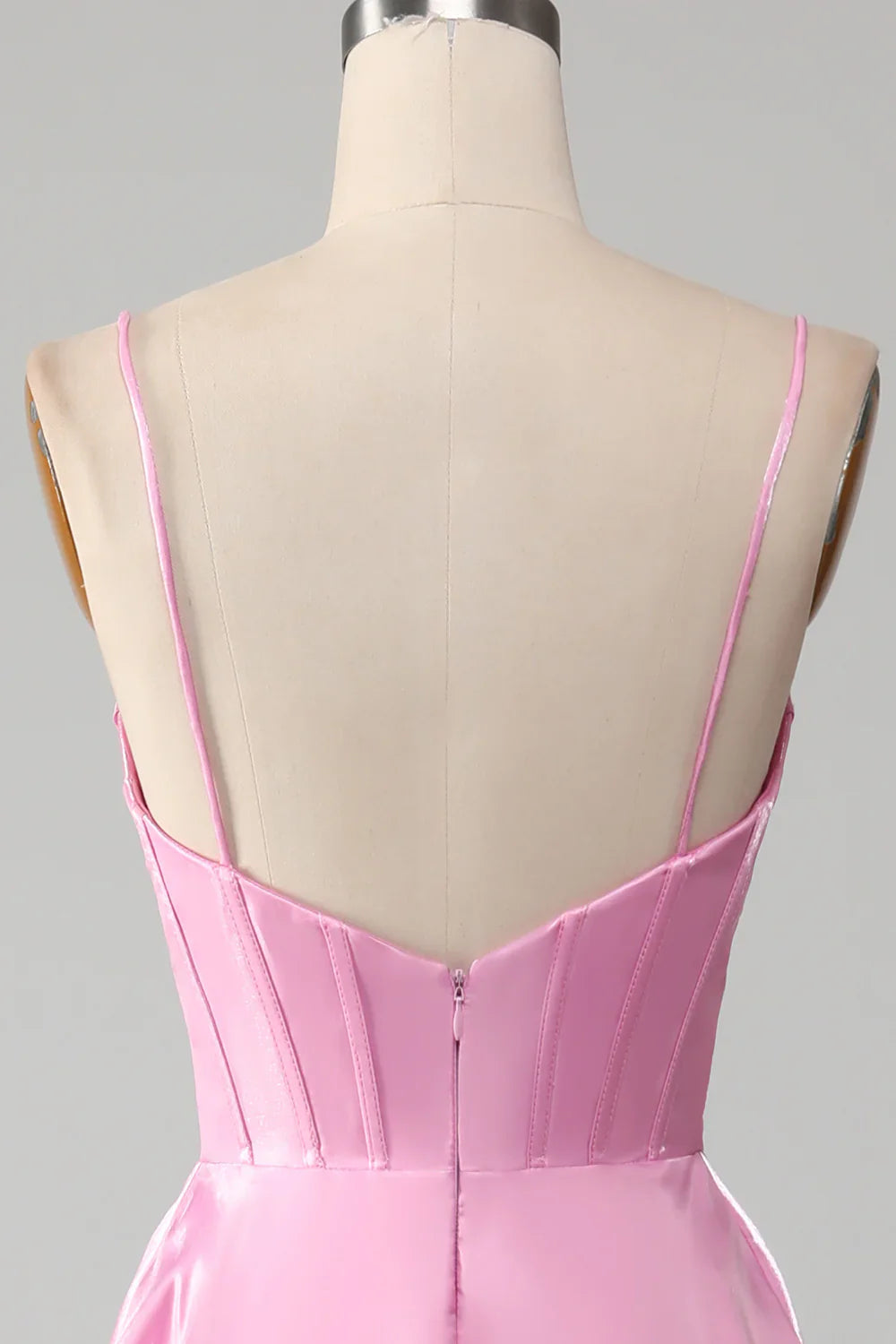 Formal Dresses Simple A Line Spaghetti Straps Pink Satin Corset Prom Dress Evening Dress / Prom Dresses Store