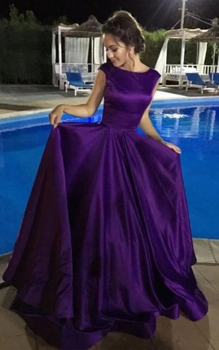 Formal Wear Dresses/A-Line Satin Bateau Sleeveless Zipper Low-V Back Dress Prom Dress