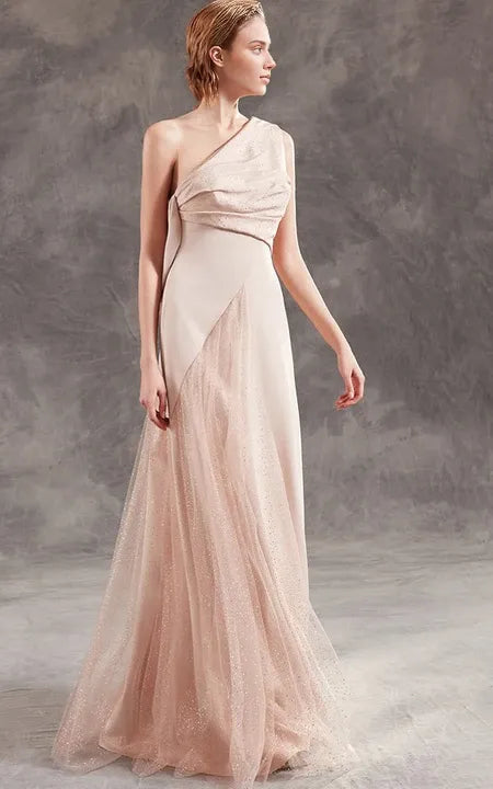 Formal Wear Dresses/Ethereal Sleeveless Floor-length A Line Tulle Open Backless Evening Dress with Ruching Prom Dress