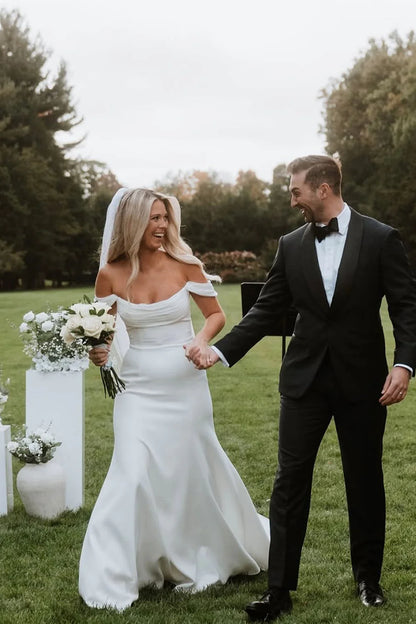 Formal Wear Dresses/Fashion Mermaid Off the Shoulder Satin Long Wedding Dress/Evening Dresses For Wedding