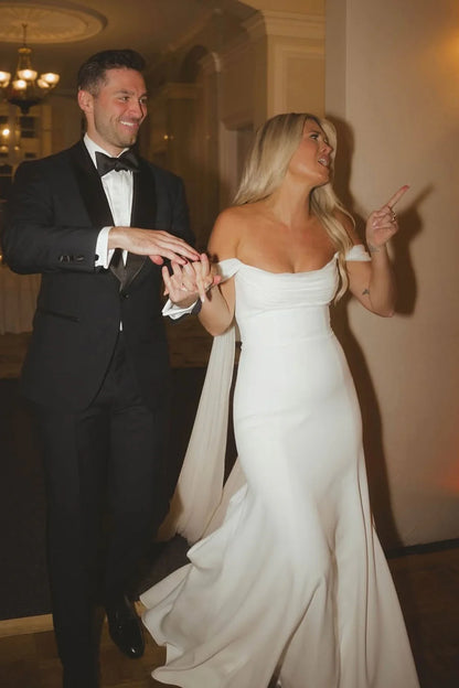 Formal Wear Dresses/Fashion Mermaid Off the Shoulder Satin Long Wedding Dress/Evening Dresses For Wedding