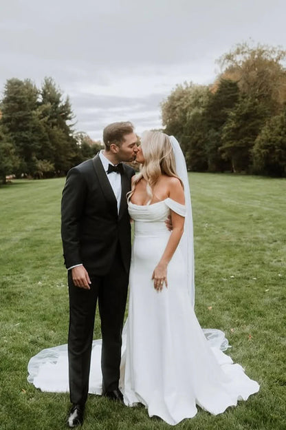 Formal Wear Dresses/Fashion Mermaid Off the Shoulder Satin Long Wedding Dress/Evening Dresses For Wedding