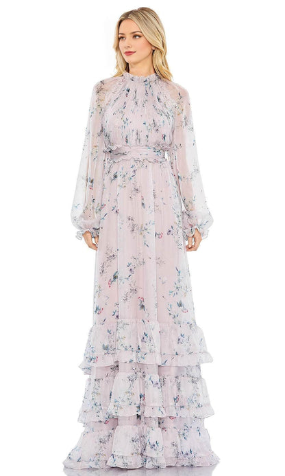 Formal Wear Dresses/ Floral Printed A-line Long Sleeves Ruched Bodice High Neck Prom Dress/ Evening Dresses For Women