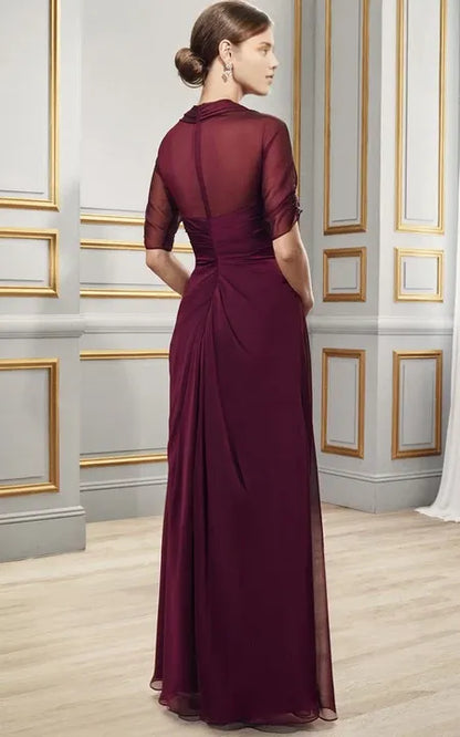 Formal Wear Dresses/Ruched Short Sleeve Square Neck Chiffon Formal Prom Dress