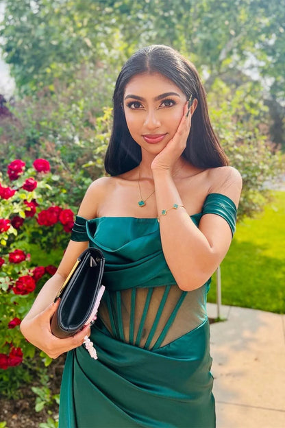 Formal Wear Dresses Sleeveless Off the Shoulder Sark Green Satin Mermaid Formal Dress Prom Dress Stores With Prom Dresses