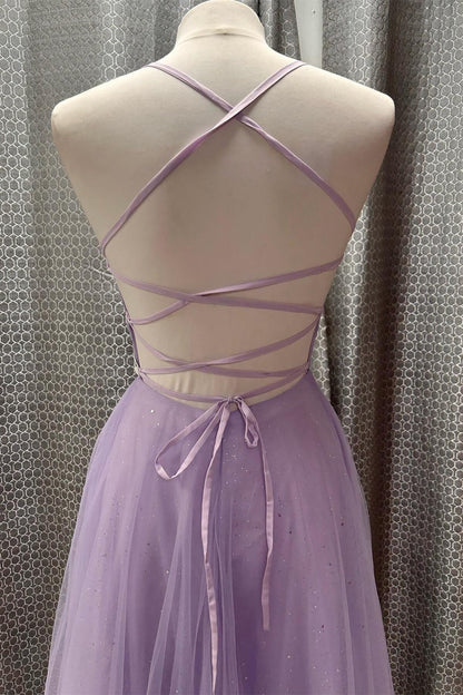 Formal Wear Dresses Sleeveless Spaghetti Straps Lavender Tulle Pleated Prom Dress Stores With Prom Dresses