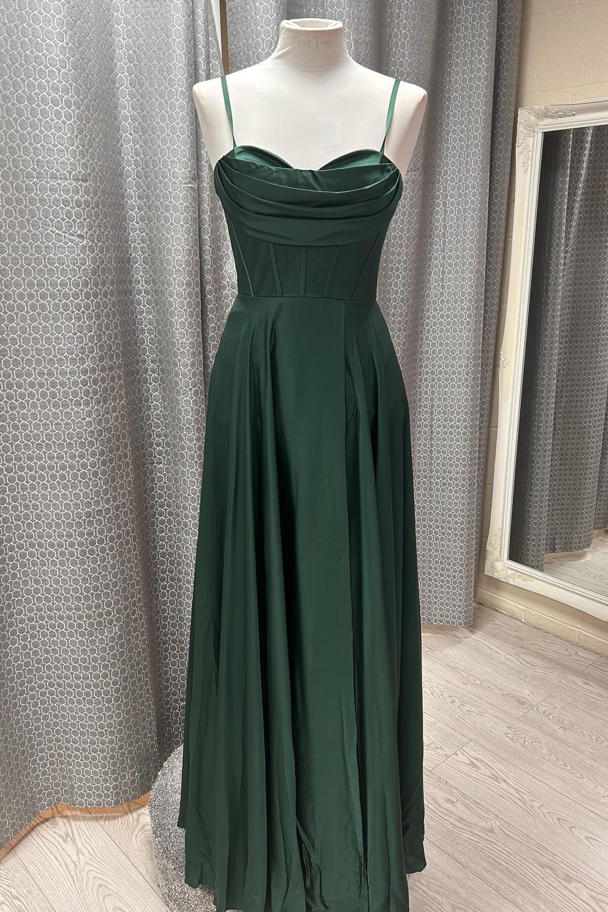 Formal Wear Dresses Spaghetti Straps Dark Green Cowl Neck A-line Formal Dress Prom Dress Stores With Prom Dresses