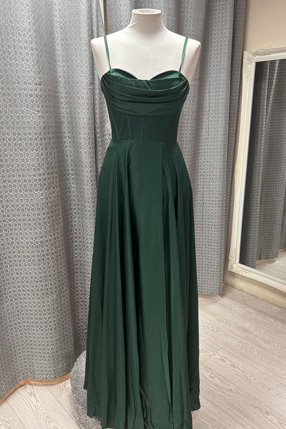 Formal Wear Dresses Spaghetti Straps Dark Green Cowl Neck A-line Formal Dress Prom Dress Stores With Prom Dresses