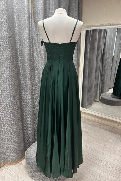 Formal Wear Dresses Spaghetti Straps Dark Green Cowl Neck A-line Formal Dress Prom Dress Stores With Prom Dresses