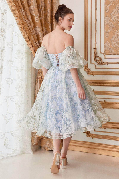 Formal Wear Dresses/ Strapless Detachable Sleeves Lace-Up Back Tea-Length Prom Dress/ Evening Dresses For Women