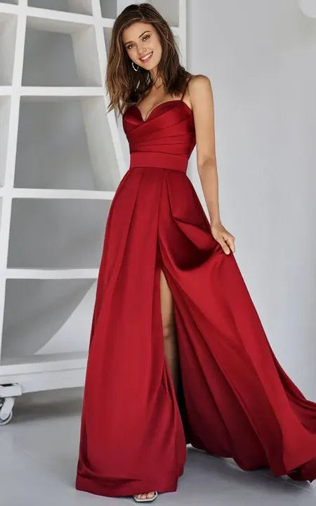 Formal Wear Dresses/Sweetheart Spaghetti Sheath Front Split Ruched Dress Prom Dress