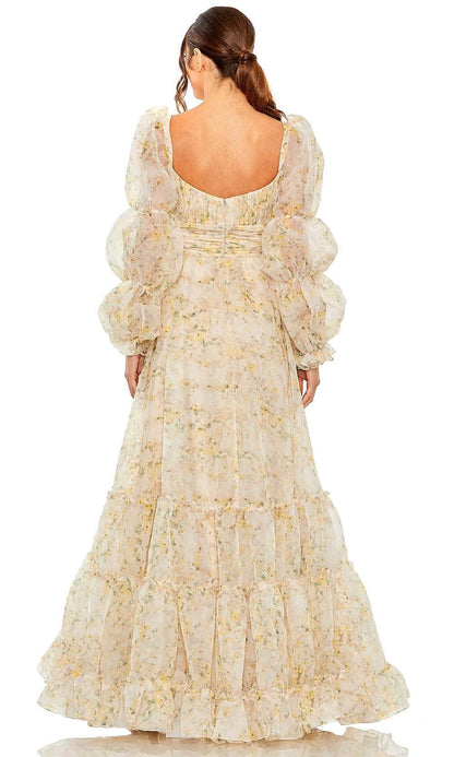 Formal Wear Dresses/ Tiered Ruffled A-line Long Puff Sleeves High Scoop Back Evening Dress Prom Dress/ Evening Dresses For Women