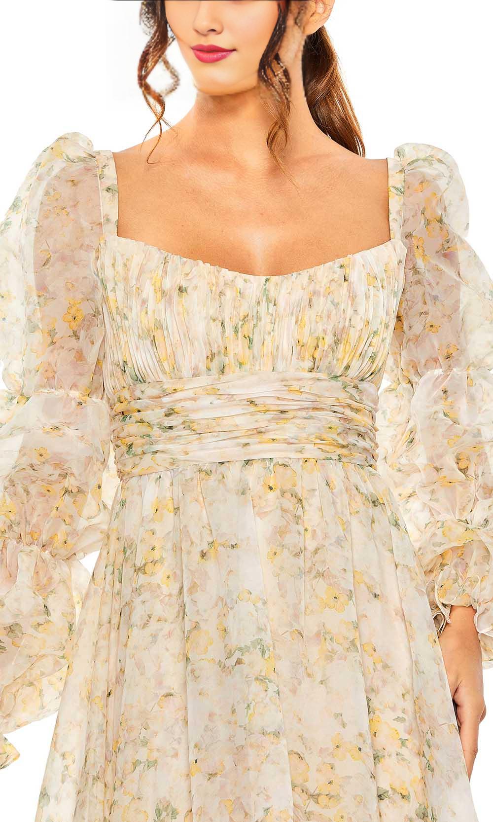 Formal Wear Dresses/ Tiered Ruffled A-line Long Puff Sleeves High Scoop Back Evening Dress Prom Dress/ Evening Dresses For Women