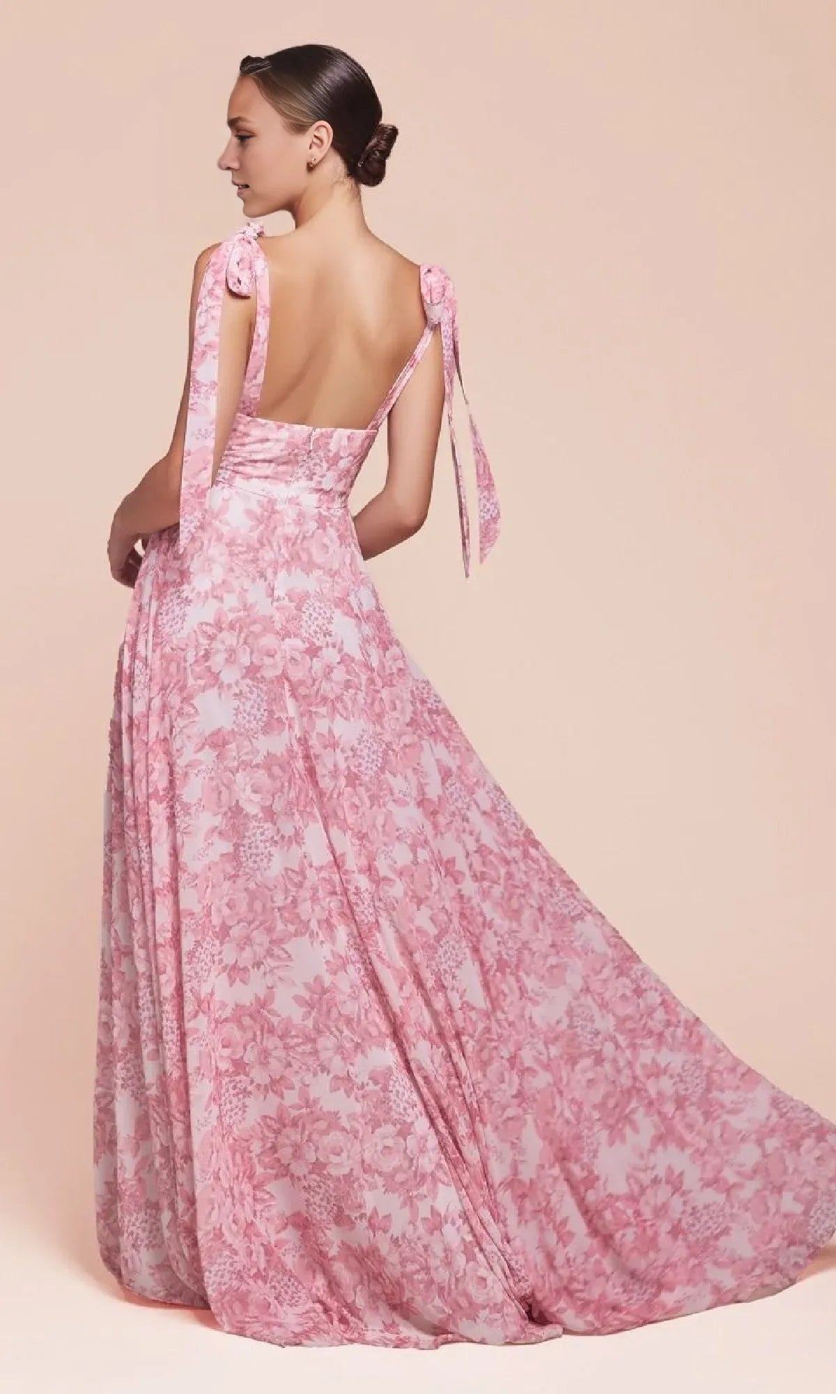 Formal Women's Dresses A-line Flutter Shoulder Straps Sleeveless V-neck Floral Print Bodice Prom Dress Prom Dress In Store