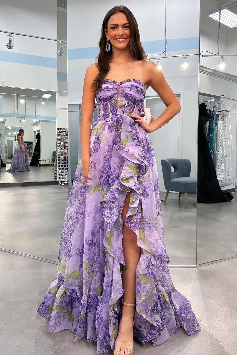 Formal Women's Dresses/Cute Sheath Sweetheart Floral Prom Dresses With Detachable Sleeves/Dress For Formal
