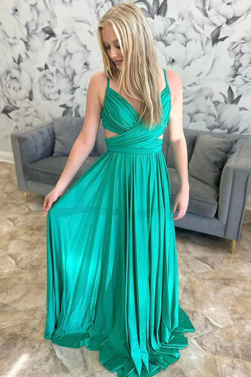 Formal Women's Dresses/Emerald Green Pleated A-Line Formal Dress