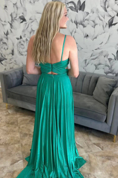 Formal Women's Dresses/Emerald Green Pleated A-Line Formal Dress