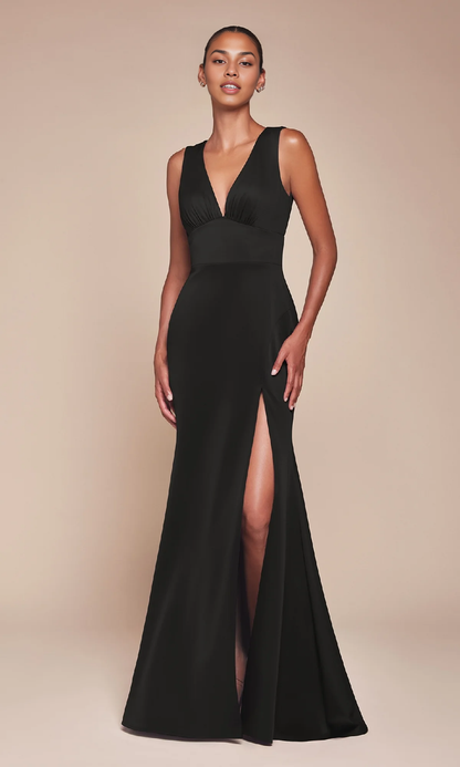 Formal Women's Dresses Sleeveless Long Simple V-neckline With High Slit Prom Dress Prom Dress In Store