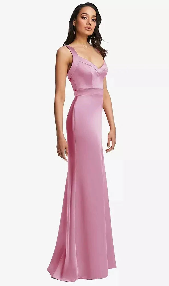 Framed Bodice Criss Criss Open Back A-Line Maxi Dress in Powder Pink