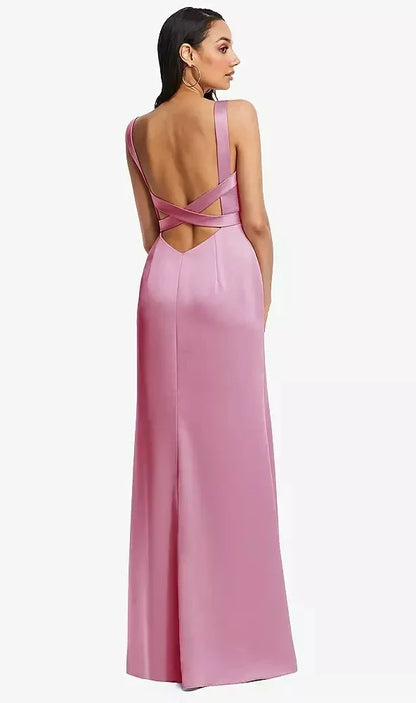 Framed Bodice Criss Criss Open Back A-Line Maxi Dress in Powder Pink