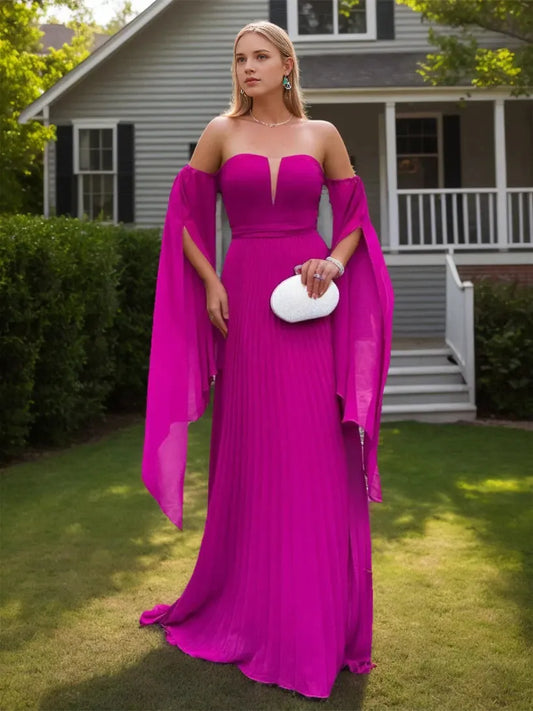 Full of charm Full of charm Off-the-Shoulder Split Sleeve Floor Length Evening Dress