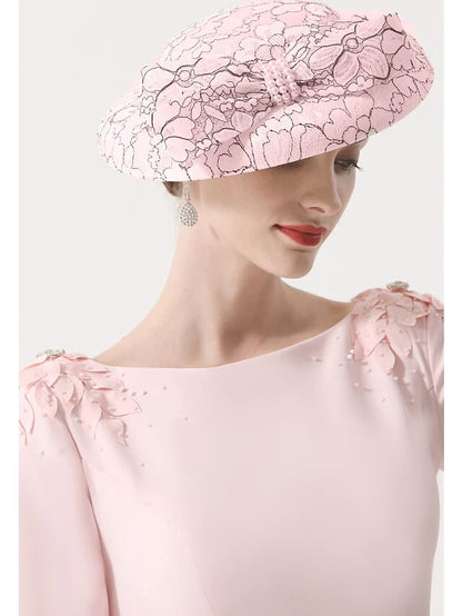 Mother of the Bride Dress Elegant Jewel Neck Knee Length Stretch Satin Half Sleeve with Appliques