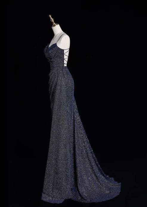 Glam Sheath Spaghetti Strap Sleeveless Lace Up Floor-Length Evening Dress