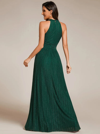 Glamorous A-Line Halter-Neck Sleeveless Zipper-Back Maxi Evening Dress