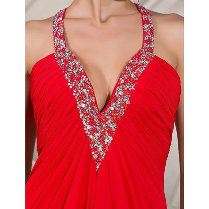 Full view of the A-line formal gown, emphasizing its celebrity-inspired style.