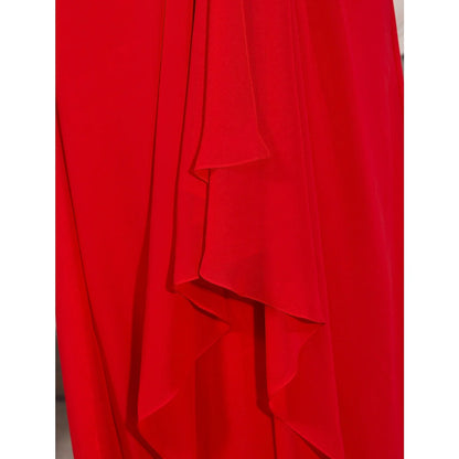 Detail of the plunging neckline and bodice of the beaded chiffon dress.