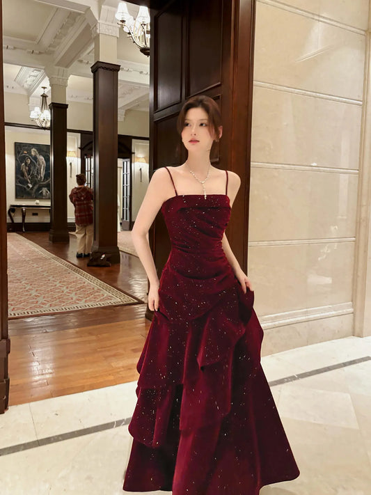Glamorous A-Line Straight Neck Sleeveless Zipper Back Ankle-Length Party Evening Dress