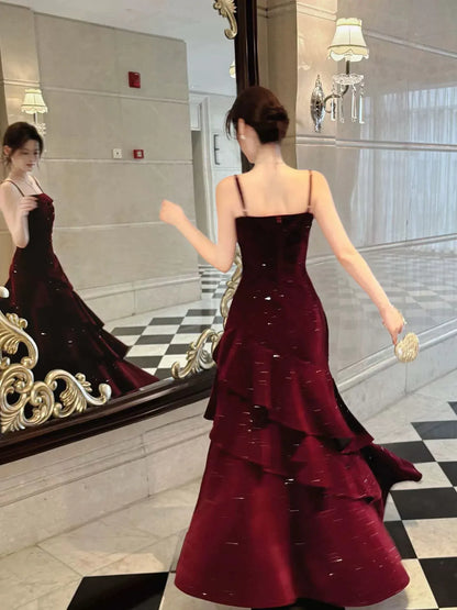 Glamorous A-Line Straight Neck Sleeveless Zipper Back Ankle-Length Party Evening Dress