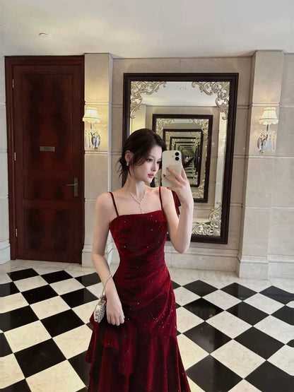 Glamorous A-Line Straight Neck Sleeveless Zipper Back Ankle-Length Party Evening Dress