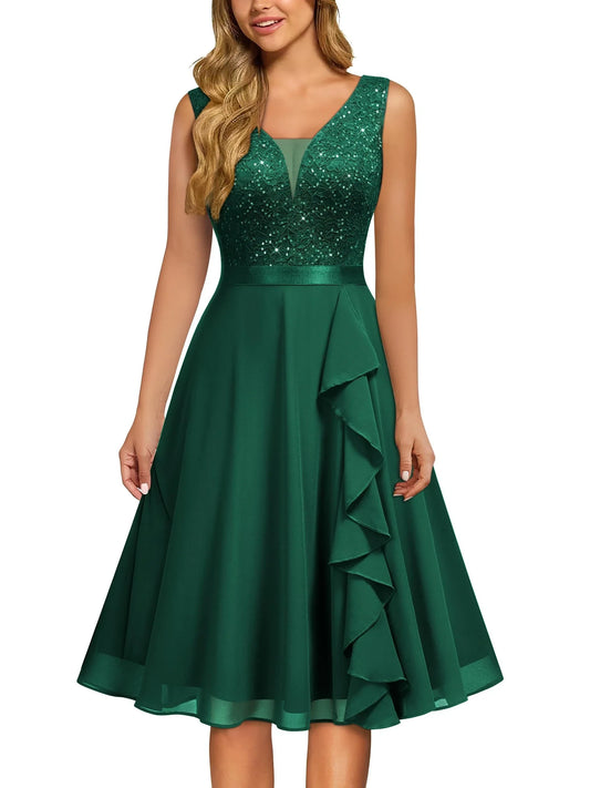 Glamorous A-Line V-Neck Sleeveless Zipper-Back Mini Evening Dress