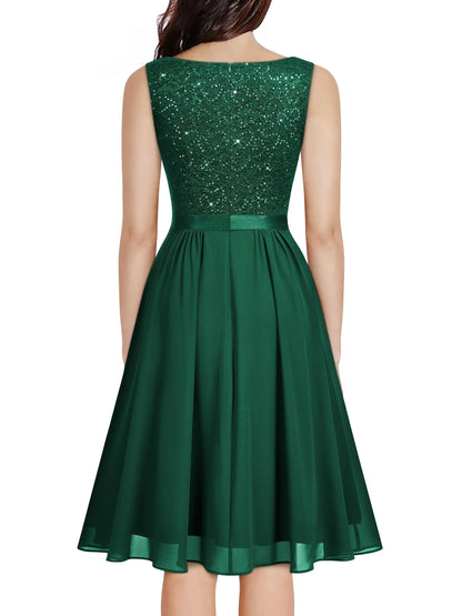 Glamorous A-Line V-Neck Sleeveless Zipper-Back Mini Evening Dress