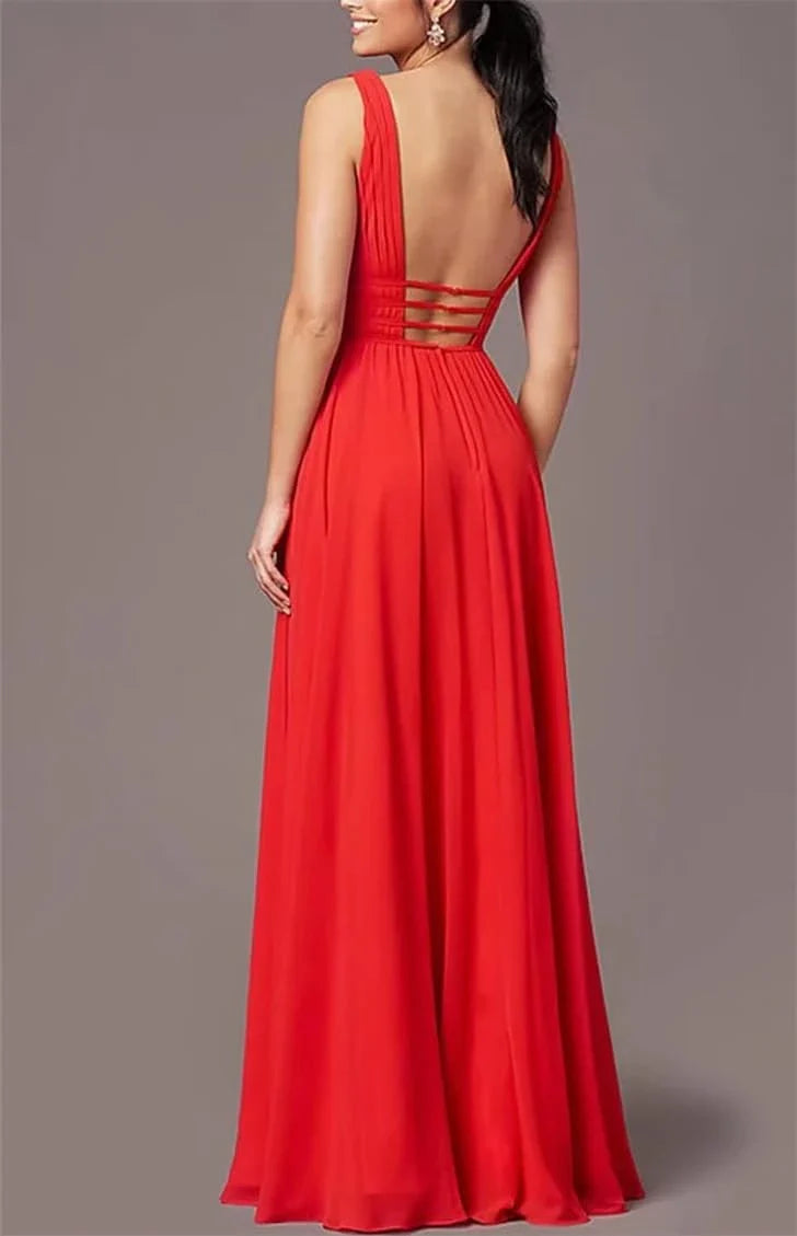 Glamorous A - line Plunging Neck Sleeveless Strappy Back Floor - length Bridesmaid Dress