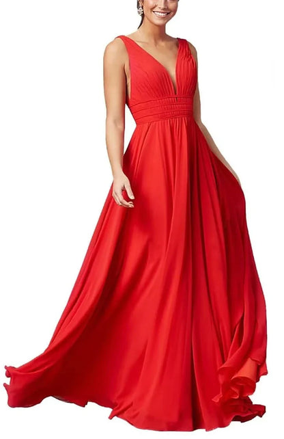 Glamorous A - line Plunging Neck Sleeveless Strappy Back Floor - length Bridesmaid Dress