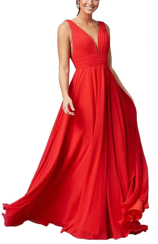 Glamorous A - line Plunging Neck Sleeveless Strappy Back Floor - length Bridesmaid Dress