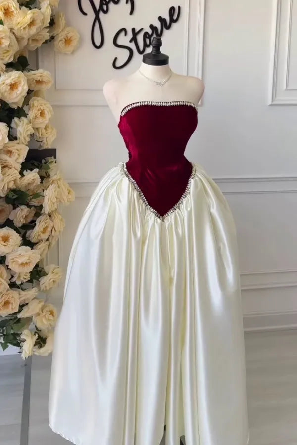 Glamorous Ballgown Strapless Sleeveless Backless Rhinestone Maxi Prom Dress